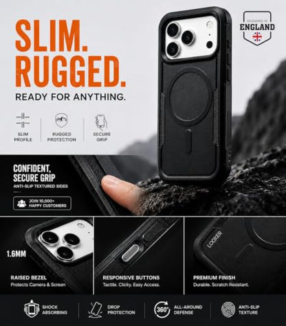 LOOXER® Heavy Duty Rugged Magnetic Case for iPhone 17 Pro (6.3”) | Military Grade Shockproof Protection,MagSafe Compatible+ Tempered Glass Included (Black, 17 Pro) - color: Black, size: 17 Pro