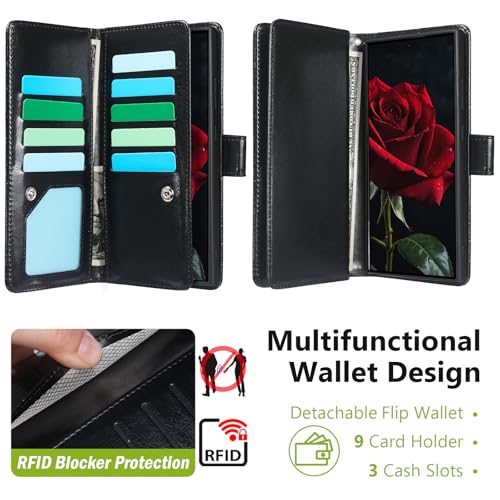 Varikke for Galaxy S25 Ultra Wallet Case Magnetic Detachable, Black - color: Black, size: Galaxy S25 Ultra 6.9"