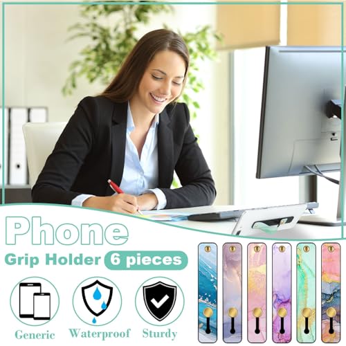 Weewooday 6 Pieces Phone Finger Strap Grip,Bright Marble,Marble - color: Bright Marble, style: Marble