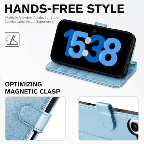 TUCCH Wallet Case for iPhone 17 6.3" 2025, 4 Card Slots, Pearly Light Blue | RFID Blocking, Viewing Stand, Shockproof TPU Shell, PU Leather, Magnetic Closure, Protective Folio Flip Cover - color: Pearly Light Blue