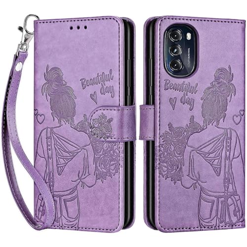 for Motorola Moto G 5G 2022 Wallet case, Purple-Girl | 3 Card Holders, Kickstand, Shockproof TPU Shell, PU Leather, Magnetic Closure, Protective Flip Folio Cover, Women - color: 2