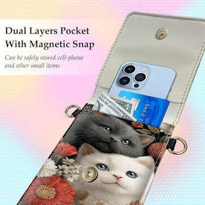 Small Crossbody Bags for Women Touchscreen Cell Phone Bag Cross Body Purses with adjustable Strap,Gifts For Teenage Girls - color: Black & White Cats