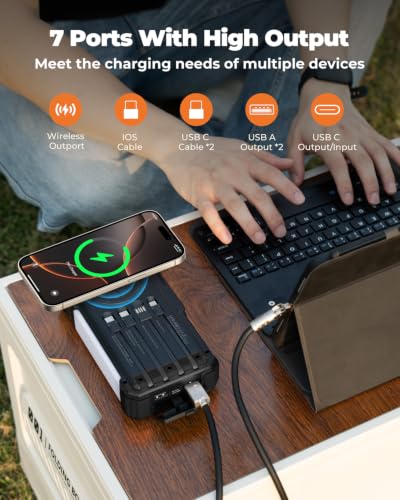 BLAVOR Solar Power Bank with Hand Crank and Built-in 4 Cables 20000mAh - color: Black