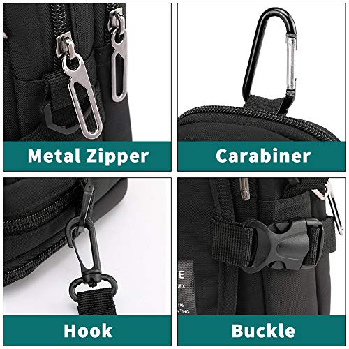 Lohol Multifunction Cell Phone Holster, One Shoulder Pouch with Carabiner, Outdoor Tactical Waist Belt Bag, Security Purse Crossbody Gadget Pocket for Smartphone Up to 6.5 inches - color: 1# Black
