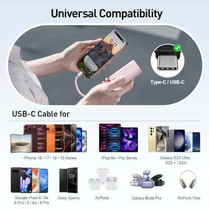 iWALK Mini Portable Charger 10,000mAh, 22.5W USB-C Fast Charging Power Bank with Built-in Cable, Travel Essential Ultra-Small Battery Pack Compatible for iPhone 17/16/16 Pro/15, Samsung, Google, Pink - color: Pink 22.5W