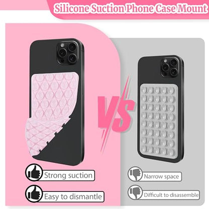 4 Pack Silicone Suction Cup Phone Case Mount Double Sided Detachable, Reusable Strong Grip Holder Hands-Free Phone Accessories for Selfies & Videos (Pink+Clear+Blue+Black) - color: Black+Blue+Clear+Pink