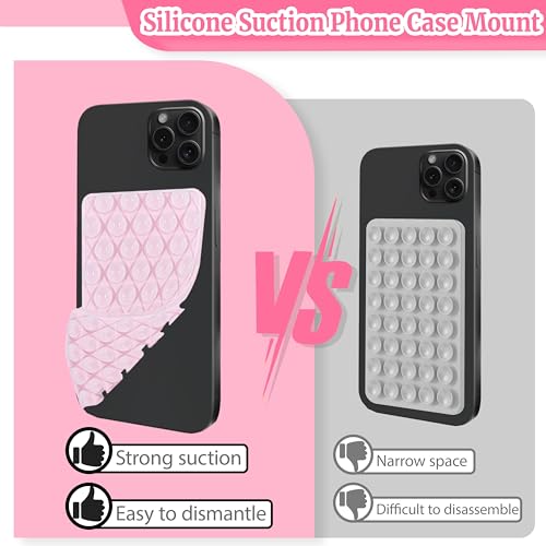 4 Pack Silicone Suction Cup Phone Case Mount Double Sided Detachable, Reusable Strong Grip Holder Hands-Free Phone Accessories for Selfies & Videos (Pink+Clear+Blue+Black) - color: Black+Blue+Clear+Pink