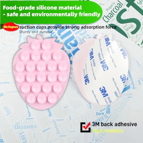 CIEO SuctionPhone Grip, Strong Silicone Suction,Strawberry Sticky Grip,Suitable for Selfies and Videos on Mirrors, Bathrooms and Smooth Surfaces, Compatible with iPhone (Strawberry Light Pink) - color: Strawberry light Pink
