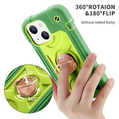 MARKILL Compatible with iPhone 14 Case/iPhone 13 Case 6.1 Inch with Built-in 360°Rotating Ring Stand, Military Grade Drop Protection Full Body Rugged Heavy Duty Durable Cover. Avocado - color: Avocado, size: iPhone 14/iPhone 13 6.1"