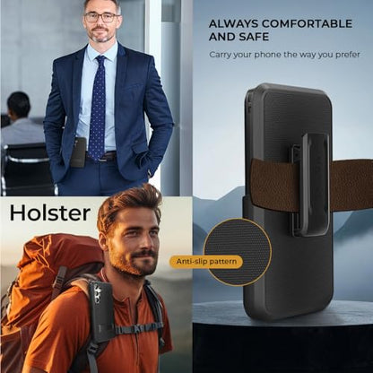 MOTIVE for Samsung Galaxy S25 Case with Belt Clip and Stand | 6.2" | Case & Holster, MagSafe compatible, built-in Kickstand Horizontal, 360° rotating belt clip, slim low-profile fit - size: s25