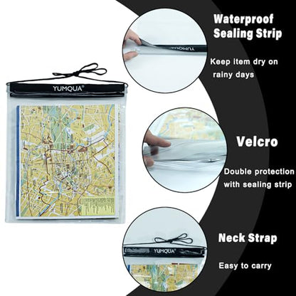YUMQUA Waterproof Pouch Clear Dry Bag Document Map Holder Large Size 3PACK | Screen Touch, Water Proof Water Tight Map Case, Protect Kindle Tablet Cloth Dry Against Sand Water for Hiking Boating Fishing - color: Black