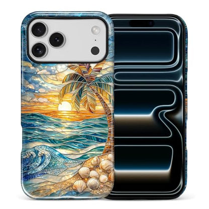 Case for iPhone 17 Pro Max, Dual Layer Phone Cover, Stained Glass Beach Palm - color: Stained Glass Beach Palm, size: Iphone 17 Pro Max