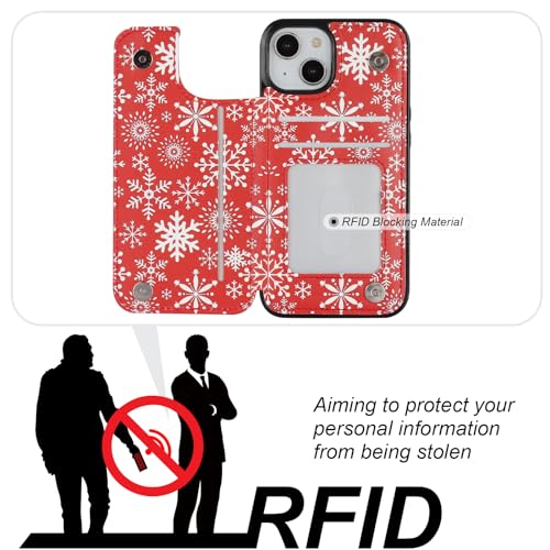 HAOPINSH for iPhone 14 Wallet Case with Card Holder, Christmas Santa Snowflake Back Flip Folio PU Leather Kickstand Card Slots Case for Women Girls, Double Magnetic Clasp Shockproof Cover 6.1" - color: Snowflake