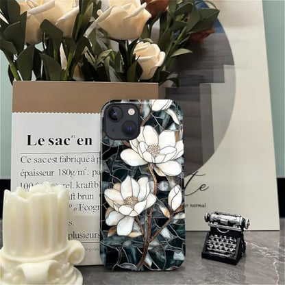 Magnetic Case for iPhone 13 iPhone 14,Compatible with Magsafe,PC Hard Shell & Silicone Inner Bumper,Shockproof Full-Body Cover Case - Stained Glass Unique Magnolia - color: Stained Glass Unique Magnolia, size: iPhone 14 iPhone 13
