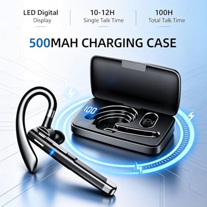 Hsility Bluetooth Headset for Work V6.1 Business Earbud with 500 mAh Charging Case，100Hrs Talk Time Dual Noise Cancel Wireless Earpiece,CVC8.0 Noise Cancelling Wireless Earbud for Trucker/Home/Office - color: Black