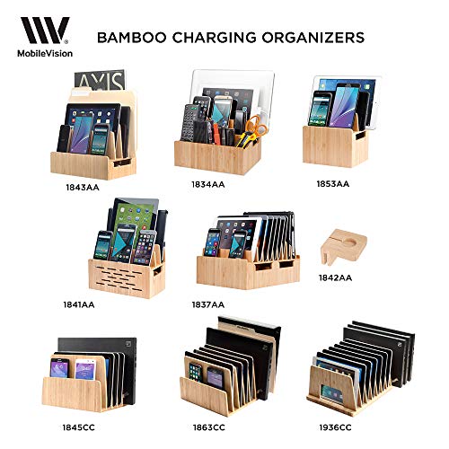 MobileVision 10-Port Bamboo Charging Station Includes 2 Powermod 6 USB Port Chargers for Smartphones & Tablets - color: Stand + Charger