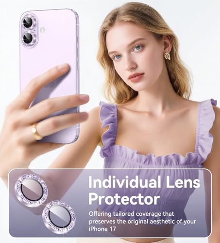 Matekxy for iPhone 17 Camera Lens Protector Glitter Individual Cover - color: Lavender