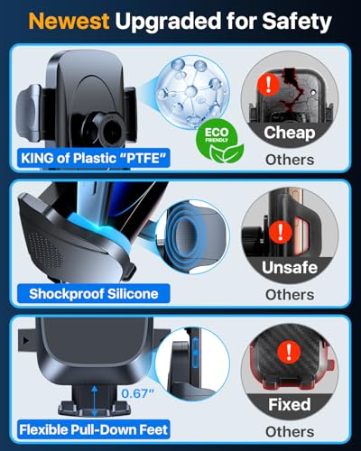 HTU [True Military-Grade Car Phone Holder [2026 Upgraded Strongest Suction & Vent Clip] Cell Phone Car Mount for Dashboard Windshield Vent Truck Cradle Dash Stand,(Black)
