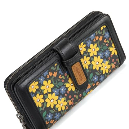 X Wrangler Women's Wallets Bifold Wristlet Wallets for Women Large Capacity Credit Card Wallet with ID Window - color: Floral-black