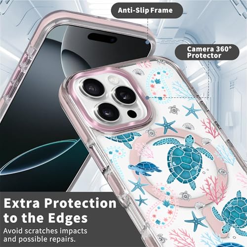 VisEnt Clear Case for iPhone 16 Pro, Magnetic Phone Case, Transparent Slim Cover, Military Grade Protection, Shockproof, Anti-Yellowing, Scratch Resistant, Sea Turtle Paisley - color: Sea Turtle Paisley, size: Iphone 16 Pro