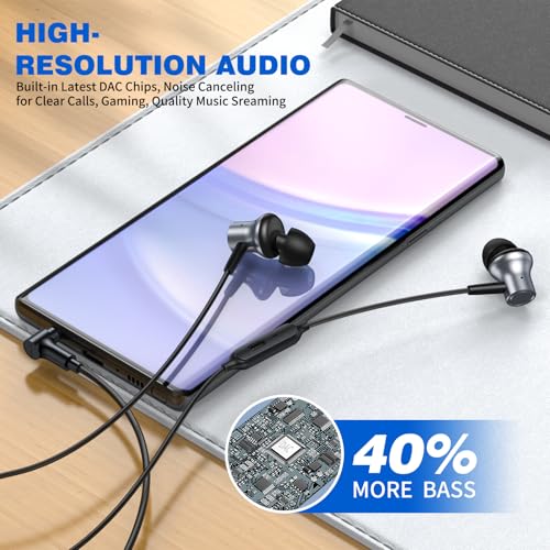 ASKUBSKU Wired Earbuds 3.5mm Headphones for Chromebook Laptop PC, Grey - color: Grey