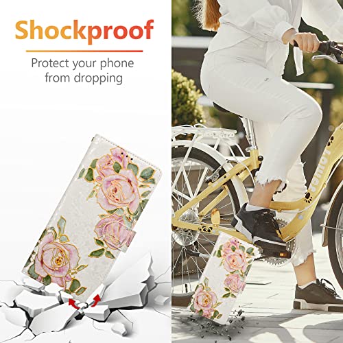UEEBAI Wallet Case for iPhone 13 Pro Max, PU Leather Phone Cover Kickstand RFID Blocking Flip Case Card Slots Wrist Strap Relief Engraved Pattern Magnetic Closure Flower Folio Wallet, White Rose - color: White Rose, size: iPhone 13 Pro Max