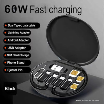 ZALUJMUS Multifunctional Data Cable Storage Box Adaptor for USB-C and Micro-USB Devices Universal Data Transfer Cable (Black) - color: Black