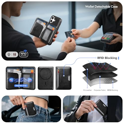 Antsturdy Compatible with MagSafe iPhone 17 Wallet Case,Black | 2 in 1 Detachable Magnetic,Credit Card Holder Slots,RFID Blocking,PU Leather,Kickstand,Flip Folio Phone Cover for Men & Women - color: Black, size: iPhone 17 - 6.3"