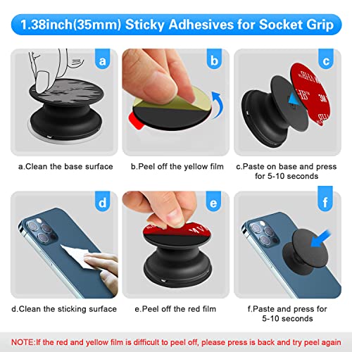Sticky Adhesive Replacement Parts for Pops Socket Base, 6pcs 1.38 Circle Double Sided Tape for Collapsible Grip Stand's Back, 2pcs Sticker Pads for Car Socket Mount & Cell Phone Magnetic Holder