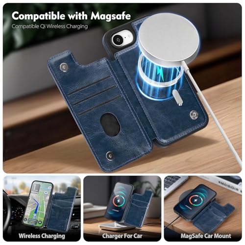 SkyEagle Compatible with MagSafe iPhone 17e / 16e Case Wallet,Blue | Magnetic Clasp,RFID Blocking,PU Leather,Flip Folio Shockproof Phone Cover,with Credit Card Slots & Kickstand for Men & Women - color: Blue