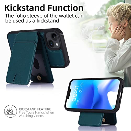 iCoverCase Wallet Case for iPhone 13 Pro Max/12 Pro Max Compatible with MagSafe, Magnetic Detachable Card Slots Holder PU Leather Kickstand Wireless Charging Case 6.7 Inch (Blackish Green) - color: Blackish Green