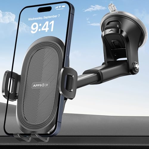 APPS2Car Car Phone Holder Military-Grade Suction Cup Dashboard Windshield - color: Black_Non-Adjustable Feet