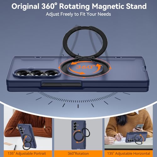 Upgraded 360° Spin Magnetic Invisible Ring Stand for Samsung Galaxy Z Fold 7 Case,[Compatible with MagSafe][S Pen Holder][Hinge Protection][Screen Protector],Shockproof Full Body Phone Cover - color: Blue-1