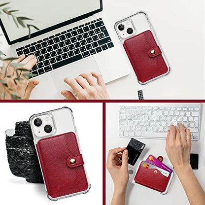 Credit Card Holder,Phone Wallet Stick on with Snap Closure Adhesive - color: Red