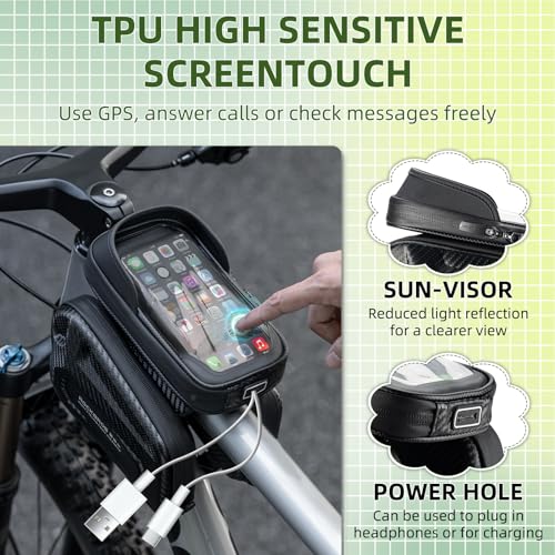 ROCKBROS Top Tube Bike Bag 1.3L Waterproof Bike Frame Bag | Bike Phone Bag with Sun-Visor, TPU Sensitive Touch Screen Bicycle Phone Bag