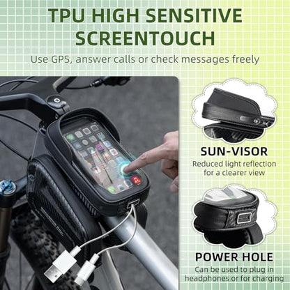 ROCKBROS Top Tube Bike Bag 1.3L Waterproof Bike Frame Bag | Bike Phone Bag with Sun-Visor, TPU Sensitive Touch Screen Bicycle Phone Bag