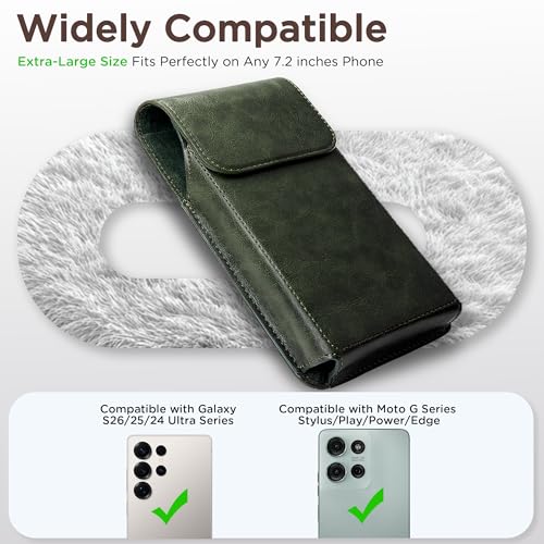 Holster for Galaxy S25 Ultra S24 Ultra S23 Ultra 5G Note 20 Ultra 5G Note 10+ Plus 5G, Premium Leather Pouch with Belt Clip Phone Holster Belt Case, Green -XL - color: Green, size: X-Large