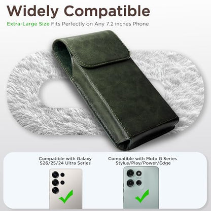 Holster for Galaxy S25 Ultra S24 Ultra S23 Ultra 5G Note 20 Ultra 5G Note 10+ Plus 5G, Premium Leather Pouch with Belt Clip Phone Holster Belt Case, Green -XL - color: Green, size: X-Large