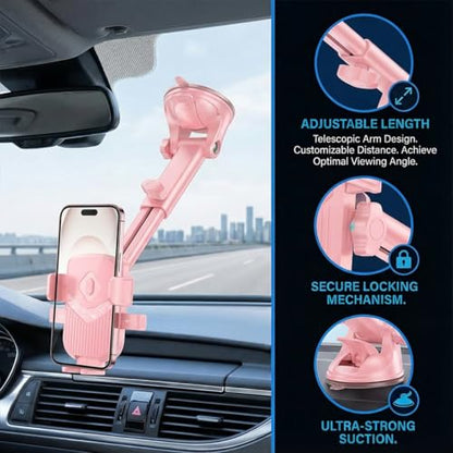 Car Phone Holder 360 Rotation Adjustable Smartphone Mount Pink - color: Pink