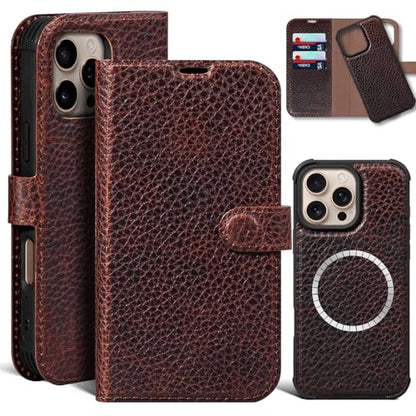 Leather Wallet Case for iPhone 16 Pro Max, Speckled Dark Brown | Genuine Leather, Magnetic Detachable, 2-in-1 Flip Folio, RFID Blocking, Wireless Charging - color: Speckled Dark Brown, size: 16 Pro Max 6.9‘’