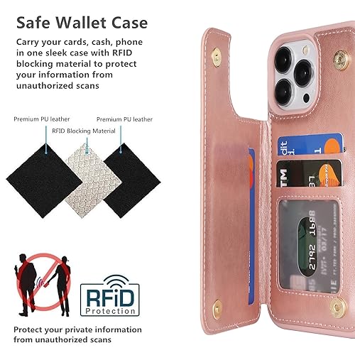 iCoverCase Compatible with iPhone 13 Pro Case with Card Holder, Wallet Phone Case for Women Men RFID Blocking PU Leather Protective Case 6.1 Inch (Rose Gold) - color: Rose Gold