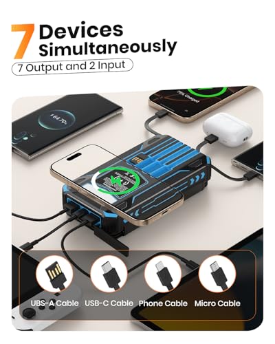 SOARAISE Solar Power Bank 48000mAh Wireless Battery Pack with 4 Cables