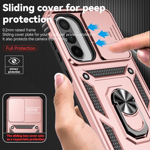 for Samsung Galaxy A36 5G Case with Slide Camera Cover HD Screen Protector [Military Grade 16ft. Drop Tested] Magnetic Ring Holder Kickstand Protective Phone Case for Galaxy A36 5G 2025, Rose Gold - color: Rose Gold w/ Slide Camera 2nd gen. Military Grade