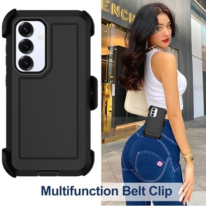 for Samsung Galaxy S25 Case, Samsung Galaxy S24 Case, with 2X Screen Protector, Dual Layer Bumper Cover with Belt Clip Holster & Kickstand Phone Case for Galaxy S25/S24 5G (Black) - color: Black