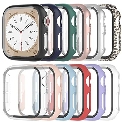 [12 Pack] Case Compatible with Apple Watch Series 9 8 7 41mm with Tempered Glass Screen Protector, Full Coverage Bumper Hard PC Protective Cover for iWatch Series 9 8 7 41mm Accessories | Ultra-Thin HD Tempered Glass Screen Protector Cover Scratch Resista
