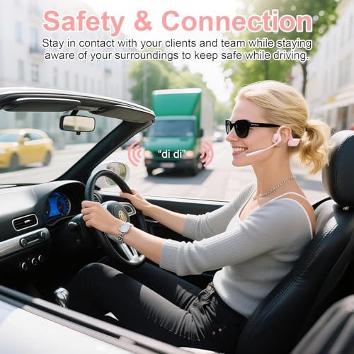 Open Ear Headphones, Trucker Bluetooth Headset with Upgraded Microphone - color: Pink