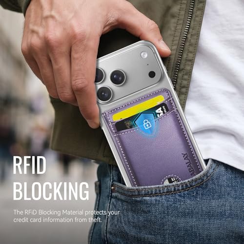 MagSafe Wallet, Magnetic RFID Blocking Card Holder & Cash Pocket, Compatible with Magsafe Phones and Cases for iPhone 17/16/15/14/13/12/Plus/Air/Pro/Pro Max - color: Purple