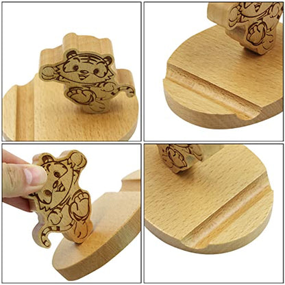 Cute Tiger Wooden Smartphone Desk Holder for All Mobile Phones with Anti-Slip Base and Groove for Phone - color: Tiger