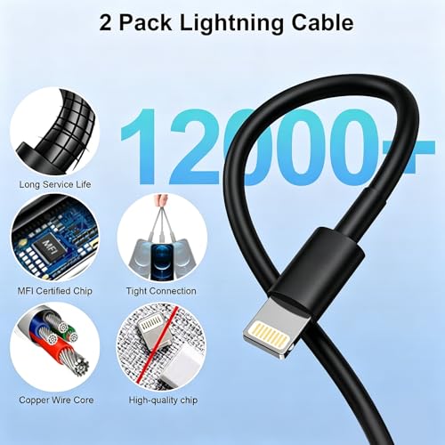 iPhone Charger,[MFi Certified] 2Pack 6FT Lightning Cable Data Sync Charging Cords With 2Pack USB Wall Charger Travel Plug Adapter Compatible with iPhone 14/13/12/11/Mini/XS/Max/XR/X/8/7/SE - color: Black
