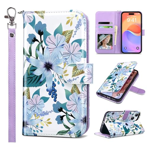 ULAK Compatible with iPhone 15 Plus Wallet Case, Blossom | [RFID Blocking] Premium PU Leather Protective Folio Flip Cover with Card Holder Kickstand, Shockproof Protection - color: Blossom, size: iPhone 15 Plus- 6.7 inch